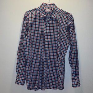 Hamilton Men's Button Down Dress Shirt Blue Pink Gingham Checkered